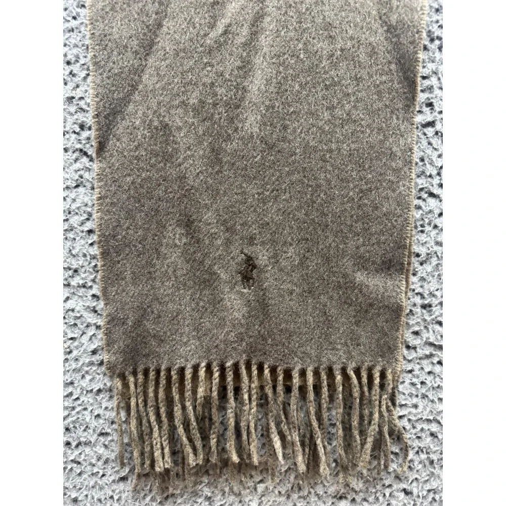 Polo Ralph Lauren Wool‎ Blend Embroidered Fringe Scarf Brown One Size 72